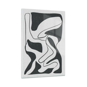 Quadro su vetro - Forme astratte in bianco e nero che ricordano un labirinto - 50x70cm - Gioco astratto nel labirinto - Decorazione murale moderna per soggiorno e camera da letto ARTTOR
