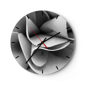 Orologio da parete - Orologio in Vetro - Primo piano di una forma in bianco e nero che ricorda un fiore astratto. - 30x30cm - Avviene nello spazio - Decorazione murale moderna per soggiorno, cucina e camera da letto ARTTOR