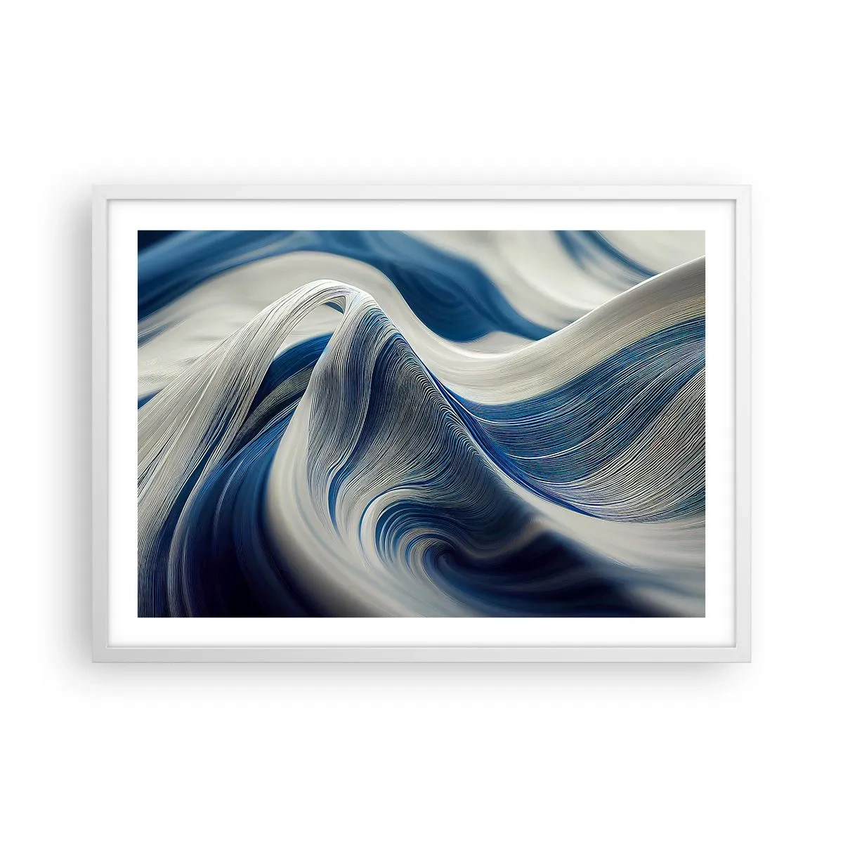 Poster in cornice bianca - Fluidità di blu e di bianco - 70x50 cm