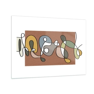 Quadro su vetro - Astrazione colorata con una linea nera su uno sfondo marrone - 70x50cm - Un'astrazione da ridere - Decorazione murale moderna per soggiorno e camera da letto ARTTOR