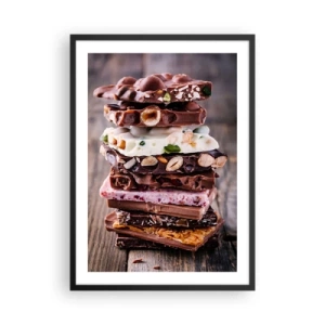 Poster in cornice nera - Una pila di barrette di cioccolato con noci e frutta - 50x70cm - Deliziosa prospettiva - Decorazione murale moderna per soggiorno e camera da letto ARTTOR