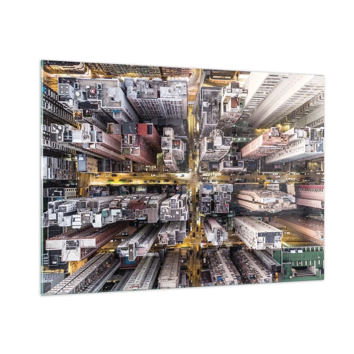 Quadro su vetro - Una vista a volo d'uccello della metropoli - 100x70cm - Saluti da Hong Kong - Decorazione murale moderna per soggiorno e camera da letto ARTTOR