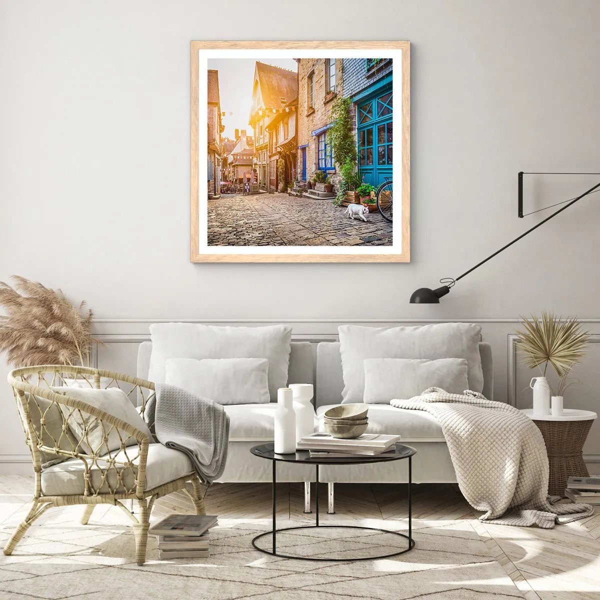 Poster in cornice rovere chiaro - Lo spirito bianco della cittadina - 60x60 cm