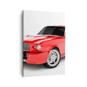 Quadro su tela - Stampe su Tela - Auto sportiva rossa con strisce bianche - 50x70cm - Mustang veloce come il vento - Decorazione murale moderna per soggiorno e camera da letto ARTTOR