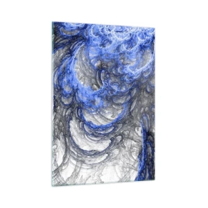Quadro su vetro - Astrazione dinamica nelle tonalità del blu e del grigio - 50x70cm - La nascita dell'onda - Decorazione murale moderna per soggiorno e camera da letto ARTTOR