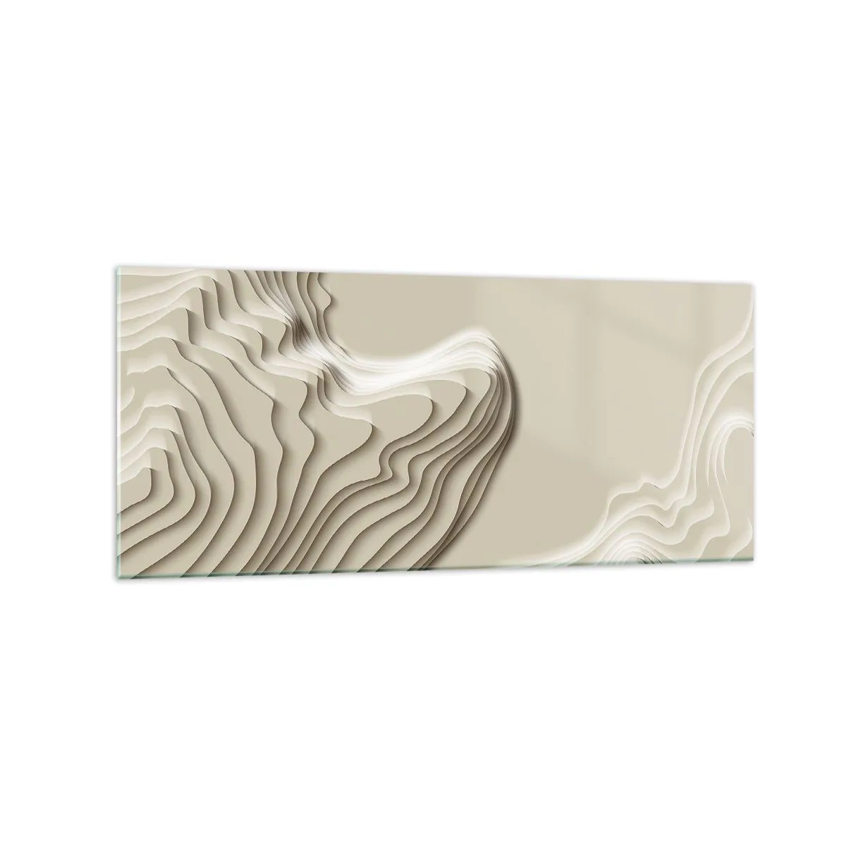 Quadro su vetro - Un motivo astratto nei toni del beige con effetto lineare. - 120x50cm - La topografia dell'arte - Decorazione murale moderna per soggiorno e camera da letto ARTTOR