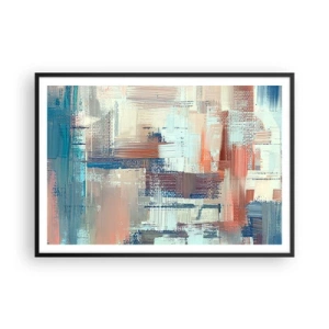 Poster in cornice nera - Composizione astratta nei toni del blu e del beige - 100x70cm - Arrivando alla luce - Decorazione murale moderna per soggiorno e camera da letto ARTTOR