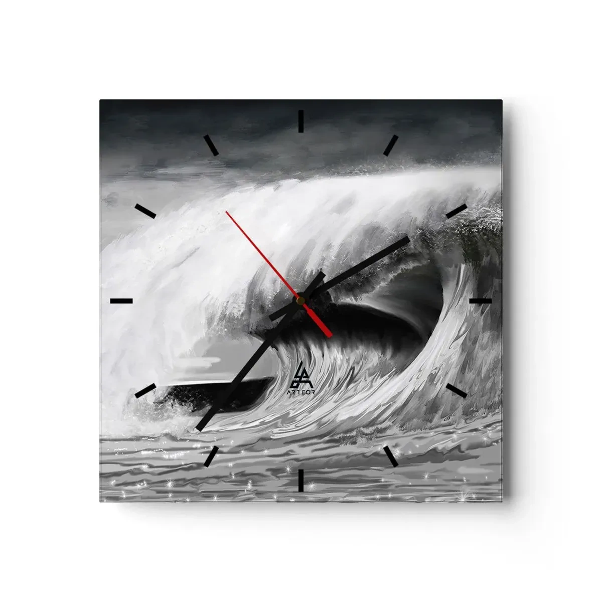 Orologio da parete - Orologio in Vetro - Onda oceanica spettacolare in monocromia - 30x30cm - La furia dell'oceano - Decorazione murale moderna per soggiorno e camera da letto ARTTOR