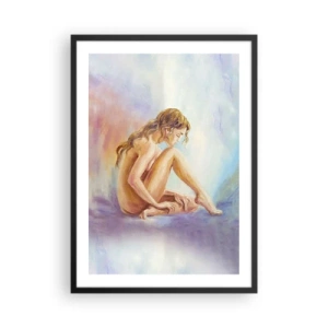 Poster in cornice nera - Una donna persa nei suoi pensieri su uno sfondo pastello - 50x70cm - Nudo di giovane - Decorazione murale moderna per soggiorno e camera da letto ARTTOR