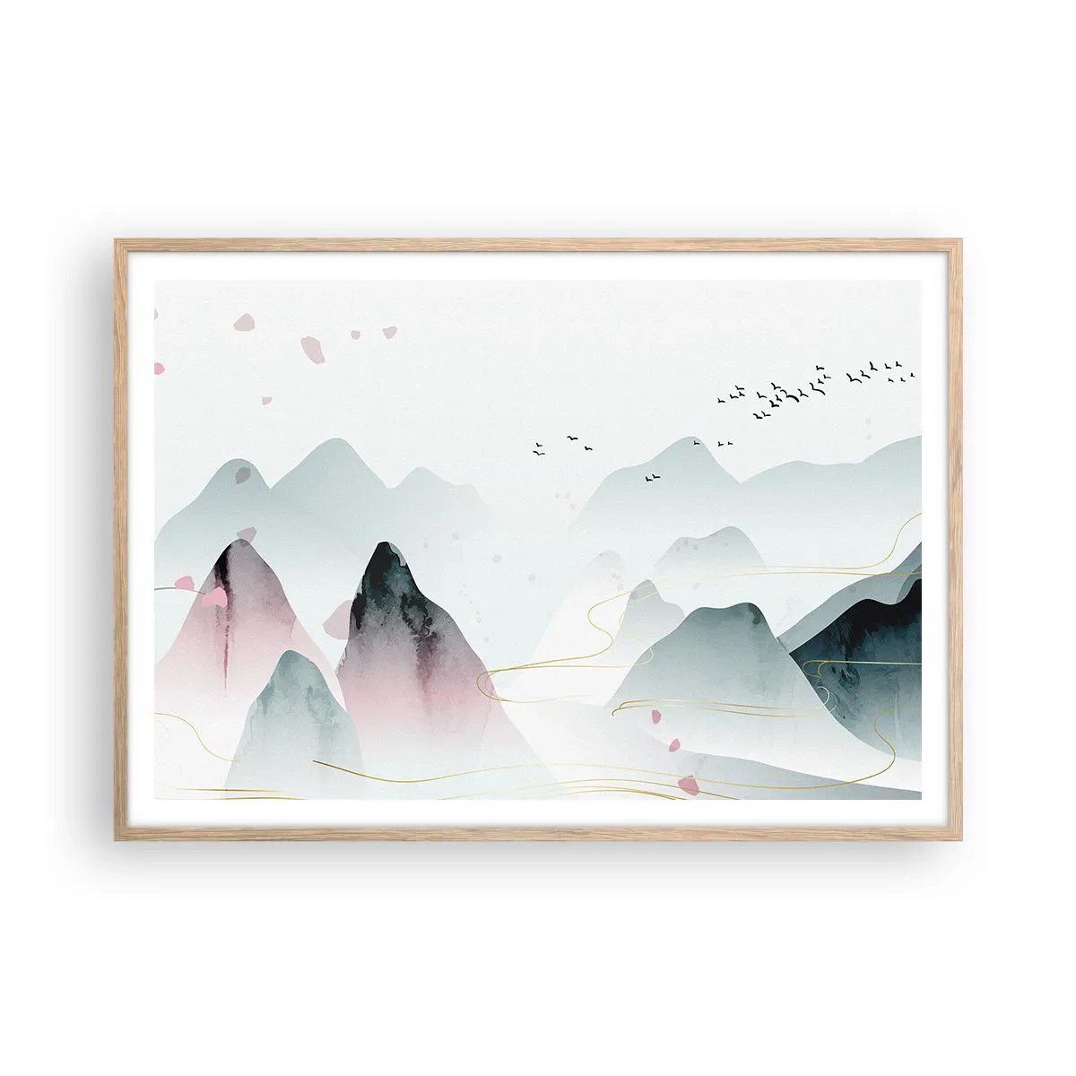 Poster in cornice rovere chiaro - Oltre le cime - 100x70 cm