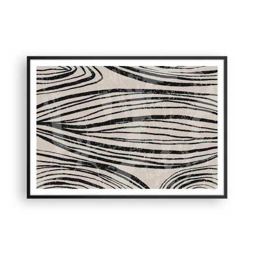 Poster in cornice nera - Onde astratte in tonalità di bianco e nero - 100x70cm - Una palude di linee - Decorazione murale moderna per soggiorno e camera da letto ARTTOR
