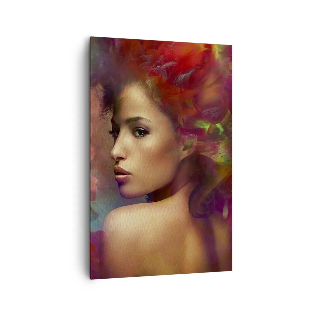 Quadro su tela - Stampe su Tela - Una donna con riflessi colorati che creano uno sfondo astratto - 80x120cm - Più bella dell'arcobaleno, delicata come la nebbia - Decorazione murale moderna per soggiorno e camera da letto ARTTOR