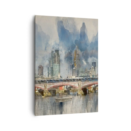 Quadro su tela - Stampe su Tela - Vista ad acquerello del ponte e dello skyline della città - 50x70cm - Londra in tutta la sua bellezza - Decorazione murale moderna per soggiorno e camera da letto ARTTOR