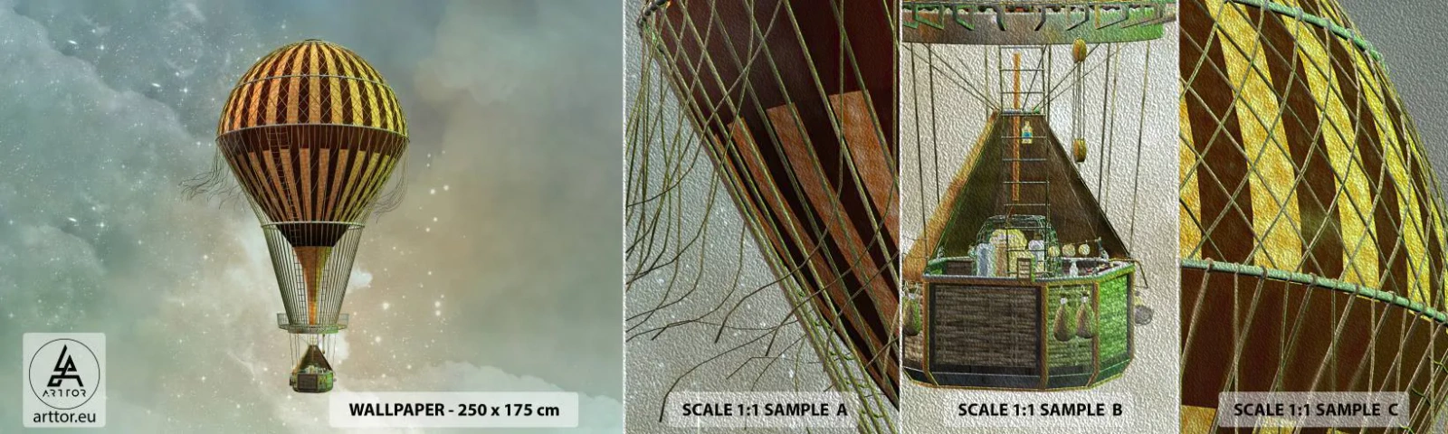 Campione di Fotomurale Premium Sand - I voli dei pionieri - Palloncino, Volare, Nuvole - 100x30 cm