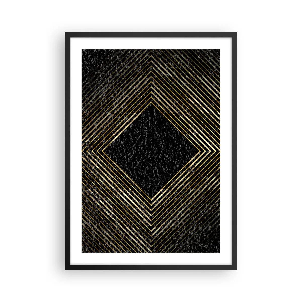 Poster in cornice nera - Linee geometriche dorate su sfondo nero - 50x70cm - Geometria in stile glamour - Decorazione murale moderna per soggiorno e camera da letto ARTTOR