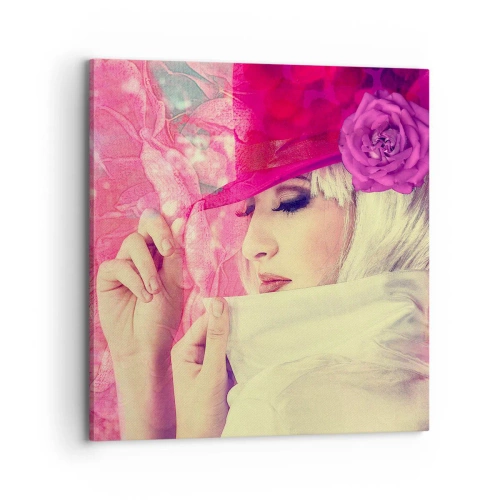 Quadro su tela - Stampe su Tela - Ritratto retro nei vapori di rosa - 70x70 cm