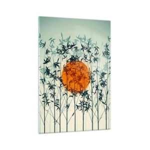 Quadro su vetro - Sole arancione tra i rami di bambù - 70x100cm - Sole giapponese - Decorazione murale moderna per soggiorno e camera da letto ARTTOR