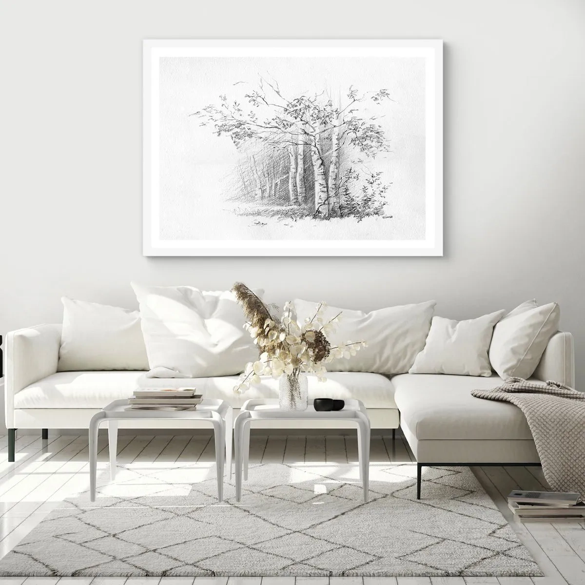 Poster in cornice bianca - La luce della foresta di betulle - 40x30 cm