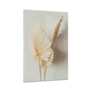 Quadro su vetro - Foglie di palma secche in una disposizione minimalista - 70x100cm - Quando serve il sollievo - Decorazione murale moderna per soggiorno e camera da letto ARTTOR