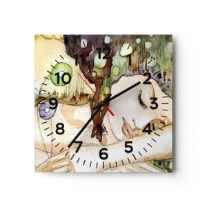 Orologio da parete - Orologio in Vetro - Sogno smeraldo e viola - 40x40 cm