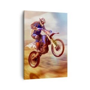 Quadro su tela - Stampe su Tela - Un motociclista in volo durante un dinamico giro fuoristrada - 50x70cm - Vertigini motociclistiche - Decorazione murale moderna per soggiorno e camera da letto ARTTOR