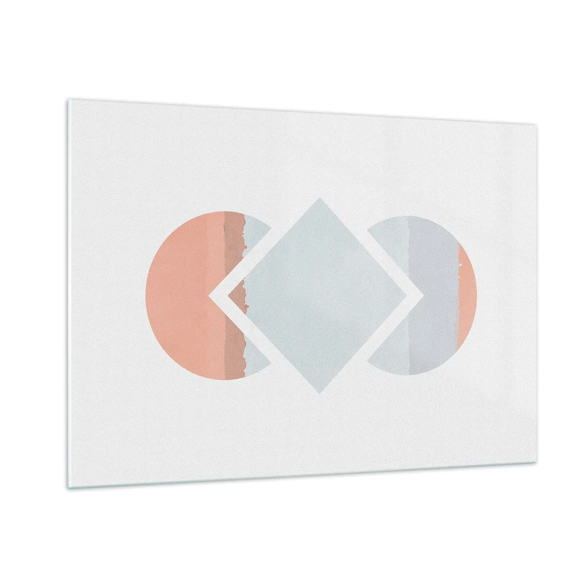 Quadro su vetro - Un rombo pastello al centro tra i semicerchi su uno sfondo bianco. - 100x70cm - La situazione è chiara - Decorazione murale moderna per soggiorno e camera da letto ARTTOR
