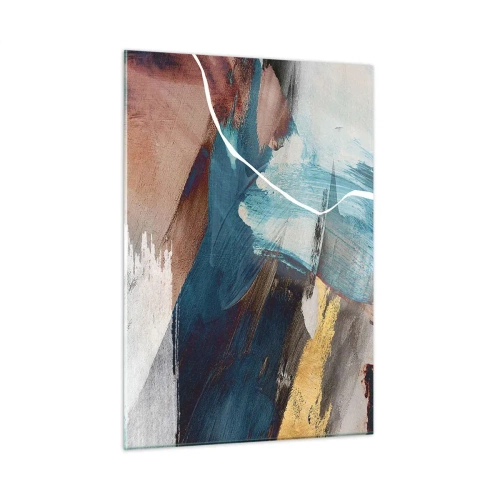 Quadro su vetro - Una composizione astratta in turchese, oro e marrone. - 50x70cm - Con forza ed energia - Decorazione murale moderna per soggiorno e camera da letto ARTTOR