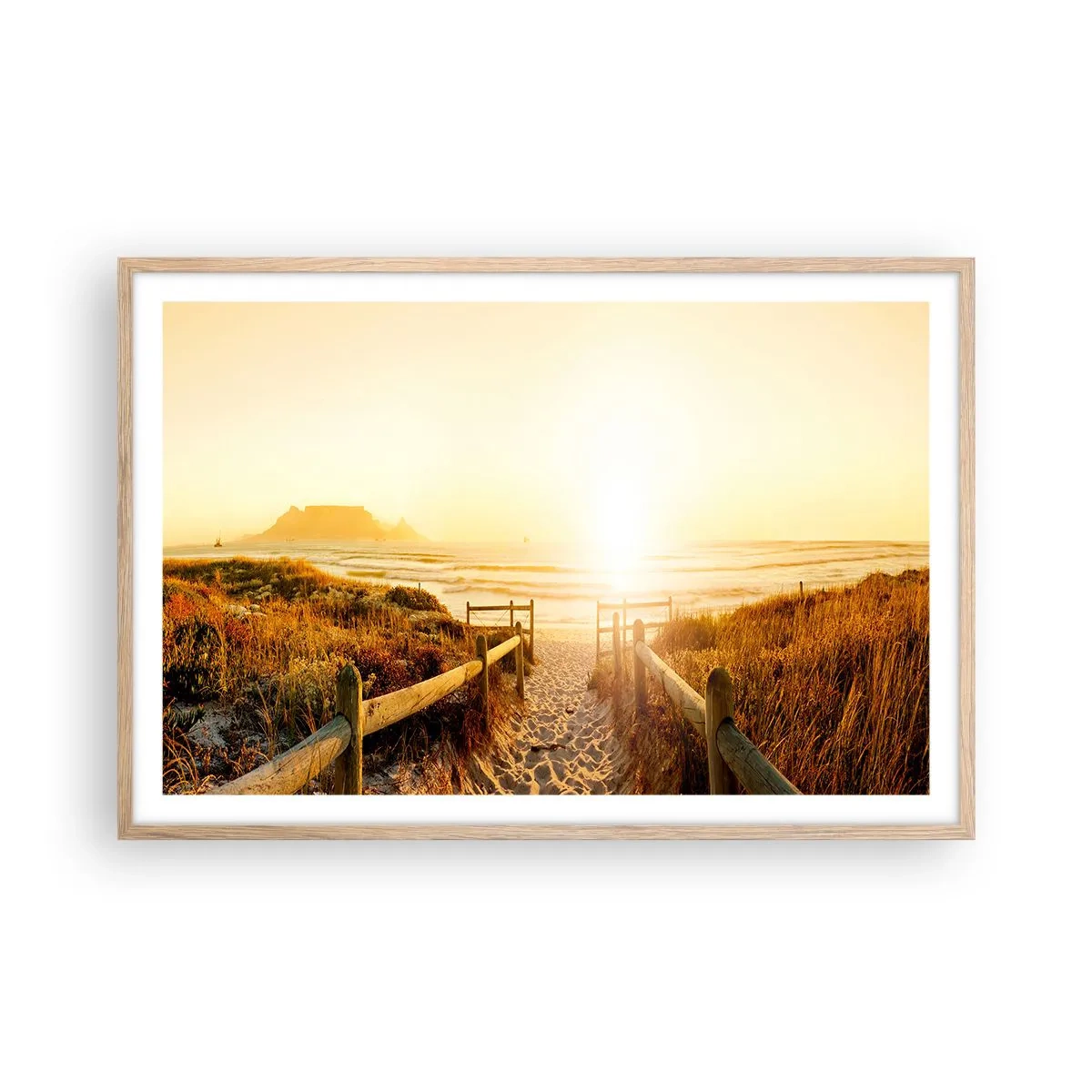 Poster in cornice rovere chiaro - Attraverso la duna, verso il sole - 91x61 cm