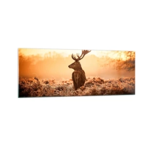 Quadro su vetro - Cervo nei raggi del sole nascente - 140x50cm - Il signore sulle sue terre - Decorazione murale moderna per soggiorno e camera da letto ARTTOR