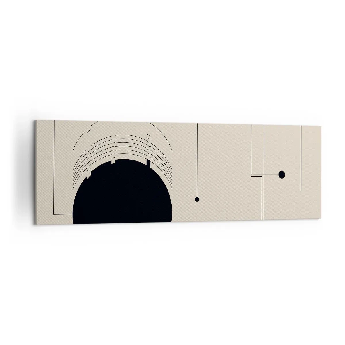 Quadro su tela - Stampe su Tela - Linee geometriche nere e un cerchio su uno sfondo beige - 160x50cm - Composizione elastica e dinamica - Decorazione murale moderna per soggiorno e camera da letto ARTTOR