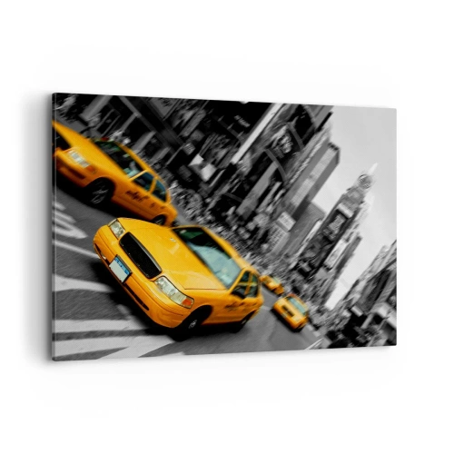 Quadro su tela - Stampe su Tela - Taxi gialli in un incrocio cittadino trafficato - 120x80cm - Gocce di sole a New York - Decorazione murale moderna per soggiorno e camera da letto ARTTOR