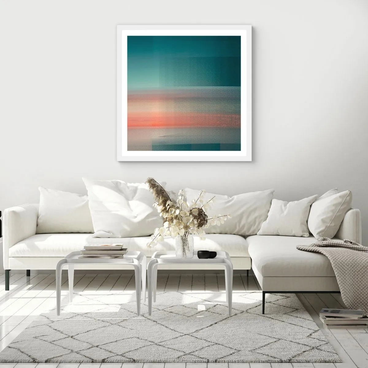Poster in cornice bianca - Astrazione: onde di luce - 30x30 cm