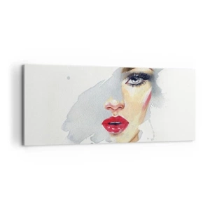 Quadro su tela - Stampe su Tela - Ritratto ad acquerello di una donna dallo sguardo intenso. - 120x50cm - Riflesso in una goccia d'acqua - Decorazione murale moderna per soggiorno e camera da letto ARTTOR