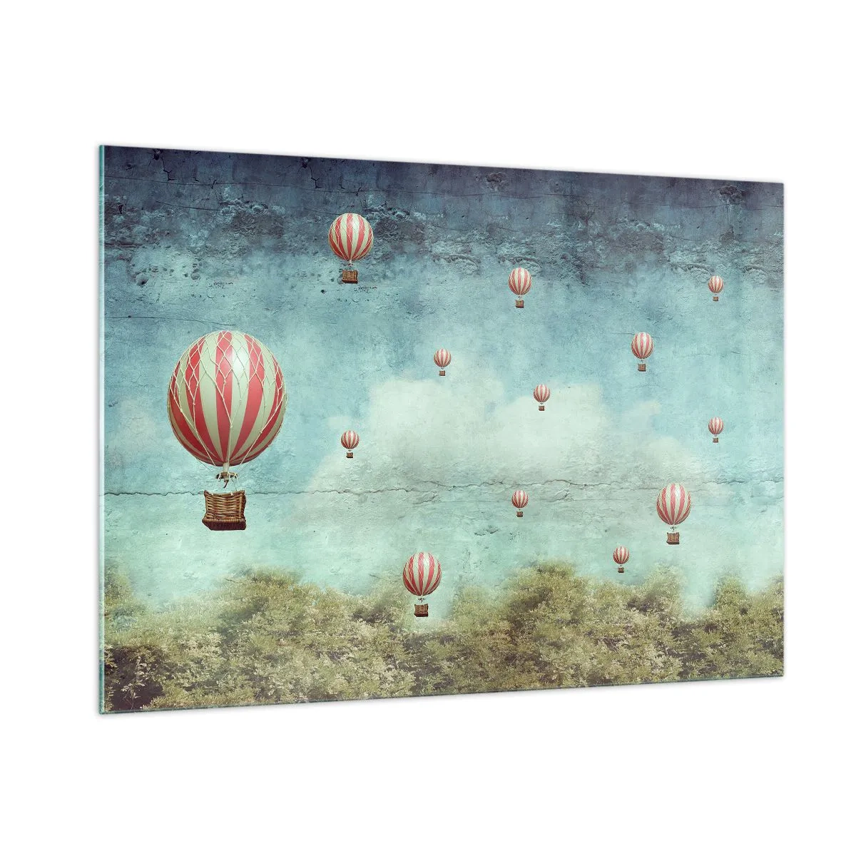 Quadro su vetro - Palloncini che fluttuano su un paesaggio verde - 100x70cm - Liberi dal tumulto della vita - Decorazione murale moderna per soggiorno e camera da letto ARTTOR
