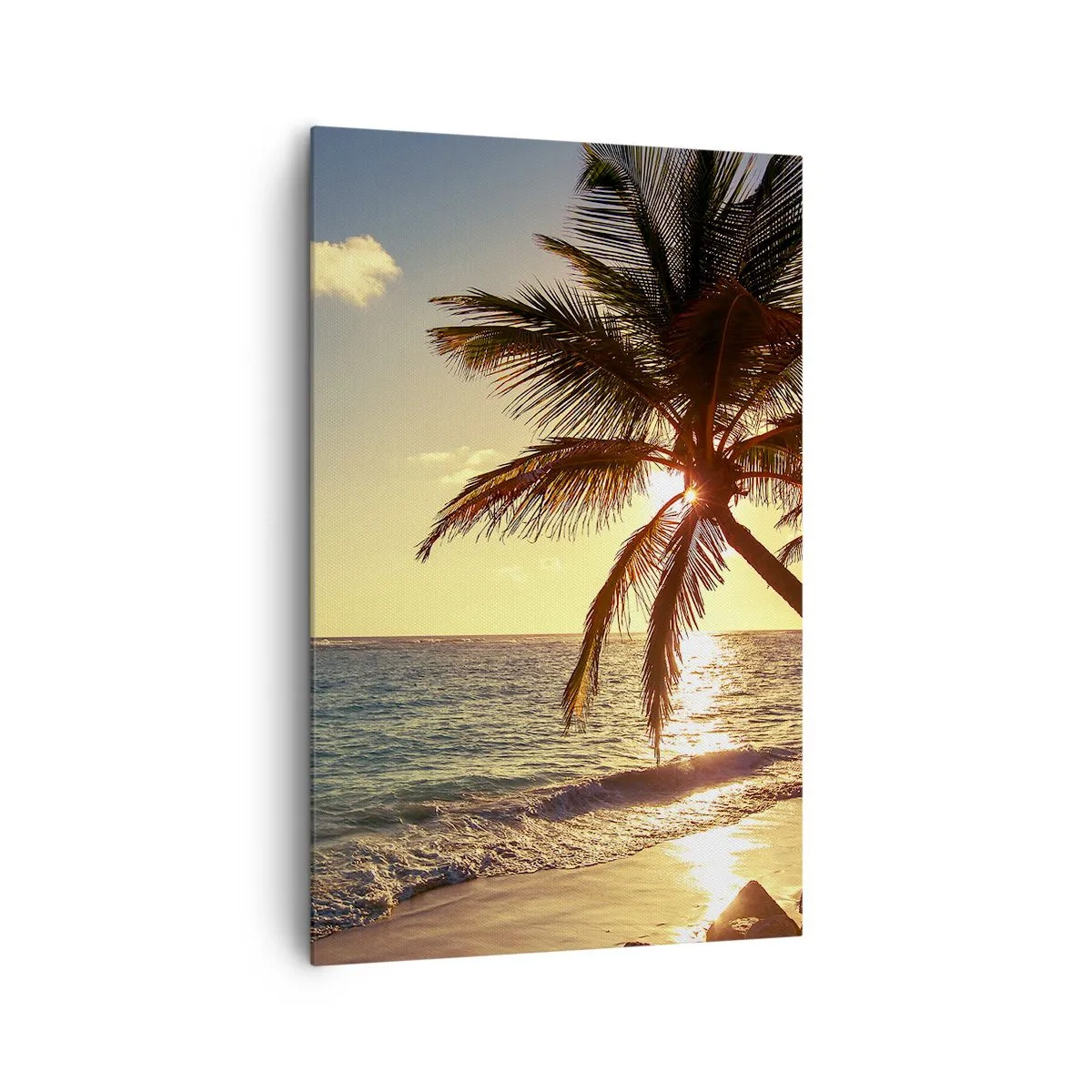 Quadro su tela - Stampe su Tela - Tramonto tropicale su una spiaggia con palme - 80x120cm - Estate sotto le palme - Decorazione murale moderna per soggiorno e camera da letto ARTTOR