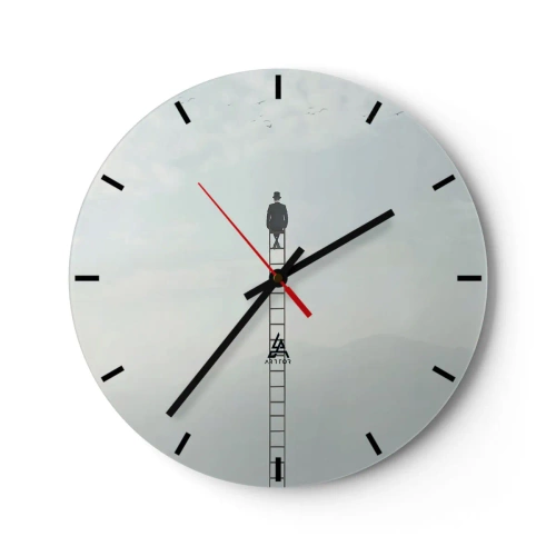 Orologio da parete - Orologio in Vetro - Uomo su una scala in un paesaggio surreale - 30x30cm - Innalzati al di sopra - Decorazione murale moderna per soggiorno, cucina e camera da letto ARTTOR