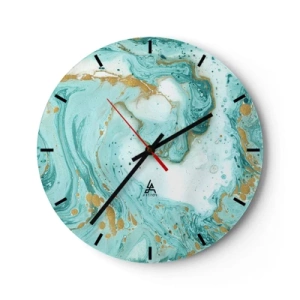Orologio da parete - Orologio in Vetro - Motivo astratto nelle tonalità del turchese - 30x30cm - La grande onda del periodo Edo - Decorazione murale moderna per soggiorno, cucina e camera da letto ARTTOR
