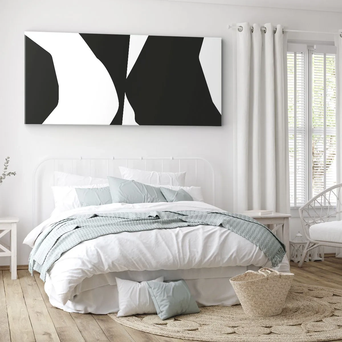 Quadro su tela - Stampe su Tela - Motivo astratto a contrasto in bianco e nero - 140x50cm - Positivo - negativo - Decorazione murale moderna per soggiorno e camera da letto ARTTOR