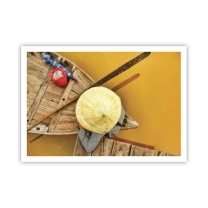 Poster - Una barca tradizionale vista da una prospettiva a volo d'uccello - 100x70cm - Vita sul Fiume Giallo - Decorazione murale moderna per soggiorno e camera da letto ARTTOR