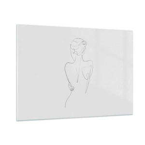 Quadro su vetro - Delicato schizzo a linea singola di una donna vista di spalle. - 100x70cm - La musica del corpo - Decorazione murale moderna per soggiorno e camera da letto ARTTOR