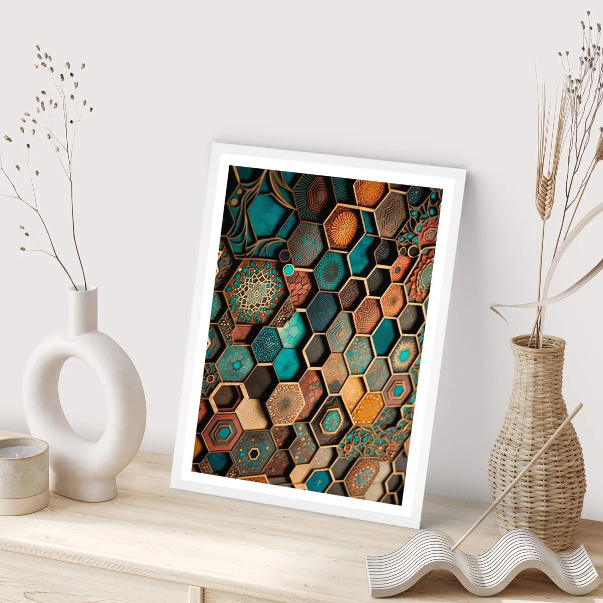 Poster in cornice bianca - Decorazioni arabe: variazione - 50x70 cm