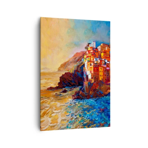 Quadro su tela - Stampe su Tela - Case colorate su una scogliera a picco sul mare - 70x100cm - Atmosfera italiana - Decorazione murale moderna per soggiorno e camera da letto ARTTOR