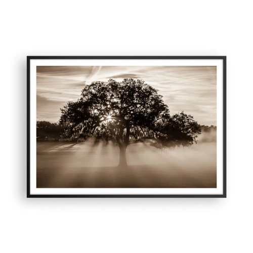 Poster in cornice nera - Raggi di sole che brillano attraverso un albero solitario - 100x70cm - L'albero delle sole buone notizie - Decorazione murale moderna per soggiorno e camera da letto ARTTOR