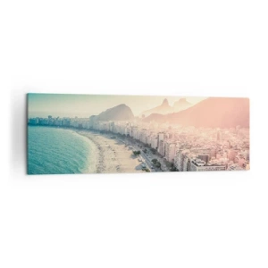 Quadro su tela - Stampe su Tela - Panorama della spiaggia di Copacabana con le montagne sullo sfondo a Rio de Janeiro - 160x50cm - Vacanze senza fine a Rio - Decorazione murale moderna per soggiorno e camera da letto ARTTOR