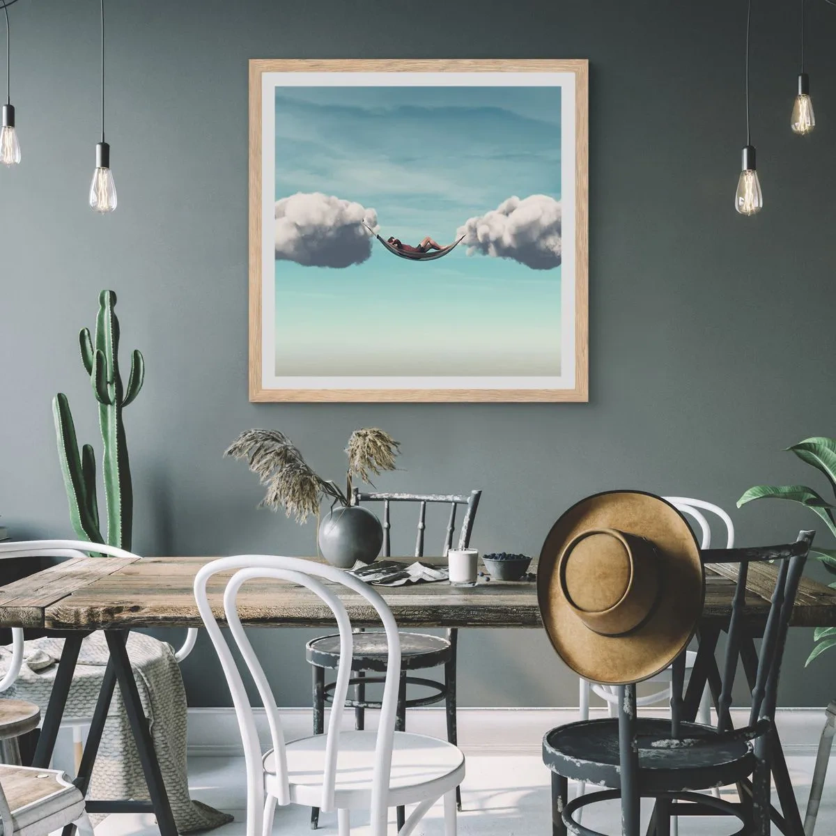 Poster in cornice rovere chiaro - La felicità del momento - 60x60 cm