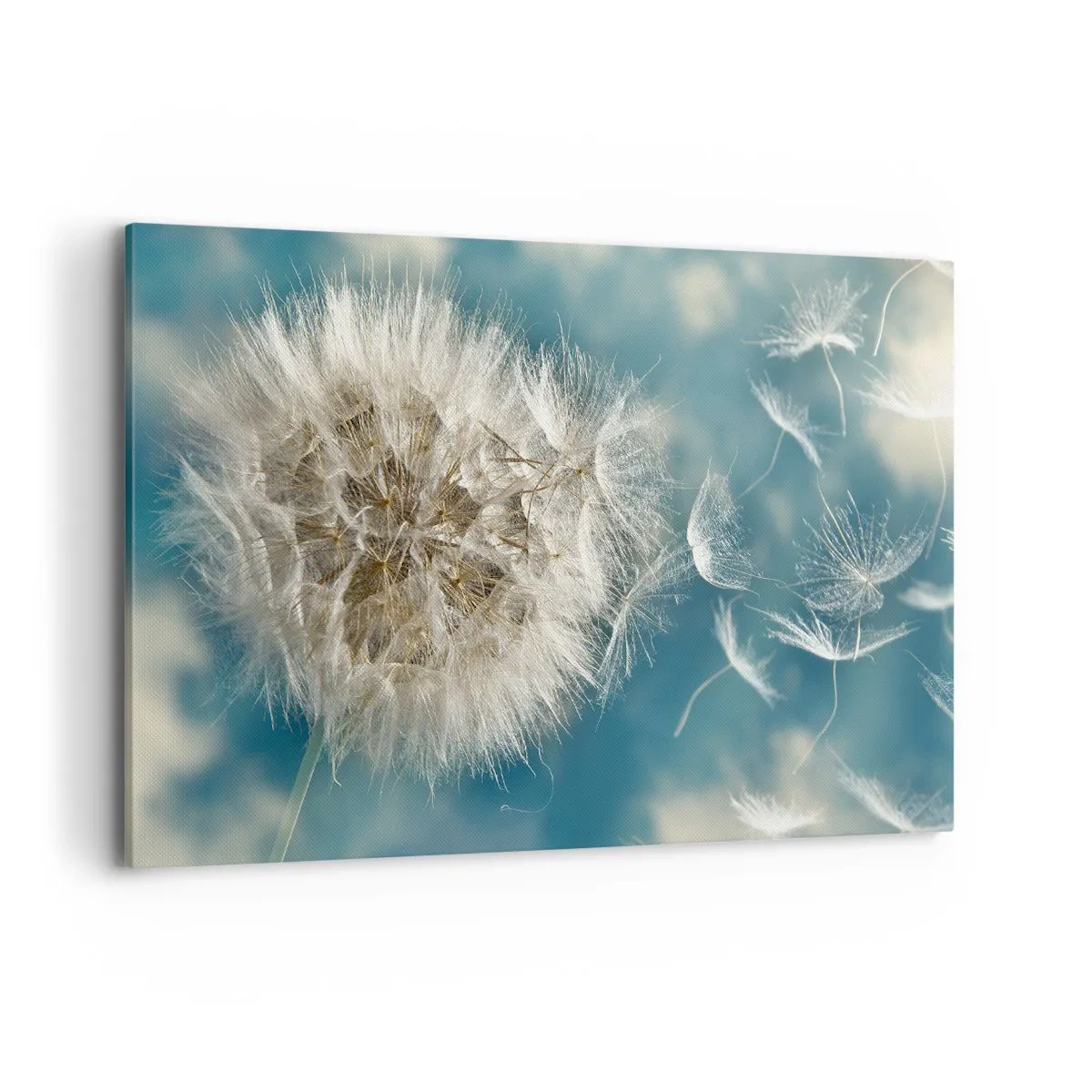 Quadro su tela - Stampe su Tela - Un dente di leone soffiato contro un cielo blu - 120x80cm - Il respiro dell'angelo - Decorazione murale moderna per soggiorno e camera da letto ARTTOR