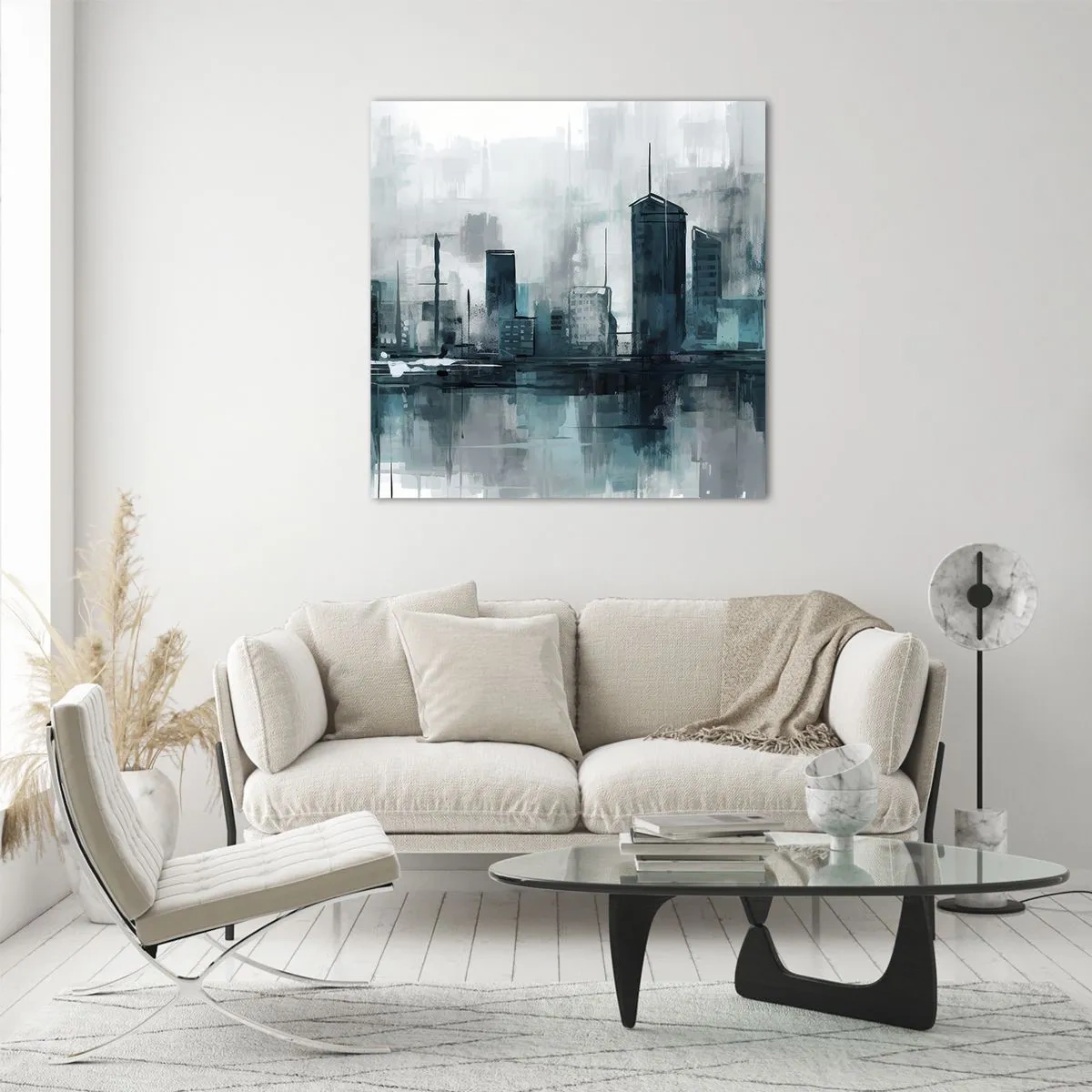 Quadro su vetro - La città al colore della pioggia - 70x70 cm