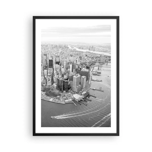 Poster in cornice nera - Un panorama in bianco e nero della città con vista sull'acqua - 50x70cm - Come non amarla? - Decorazione murale moderna per soggiorno e camera da letto ARTTOR