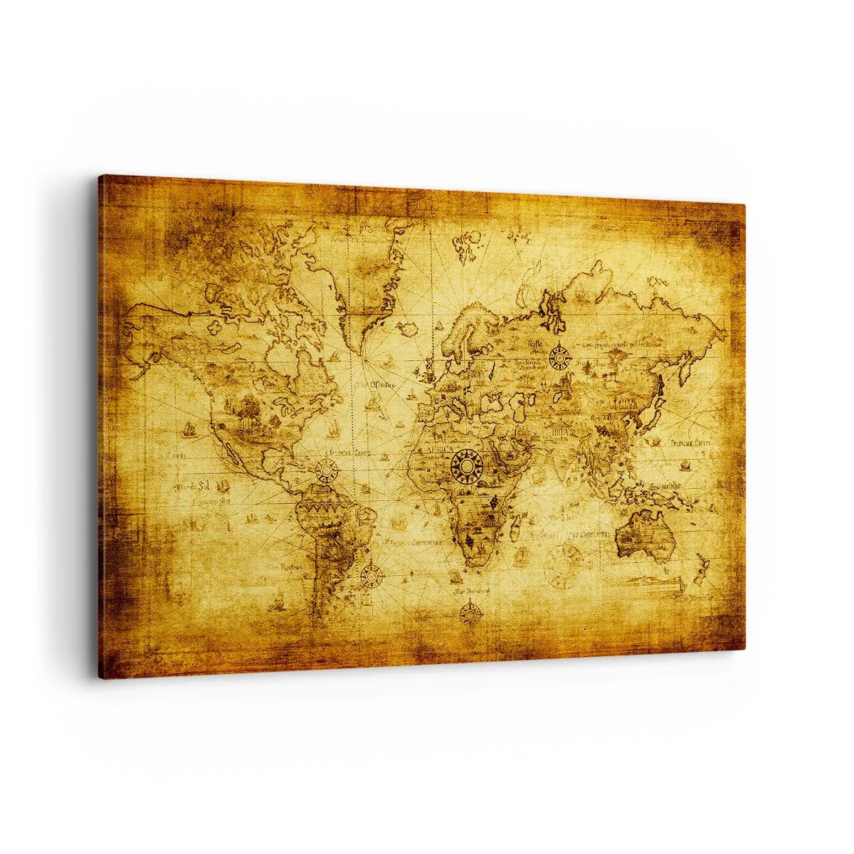 Quadro su tela - Stampe su Tela - Antica mappa del mondo d'epoca - 120x80cm - Questo mondo è strano - Decorazione murale moderna per soggiorno e camera da letto ARTTOR