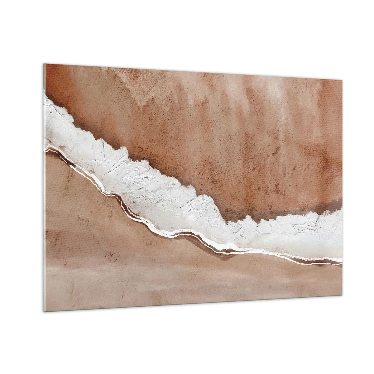 Quadro su vetro - Struttura artistica nei toni della terra e del bianco - 100x70cm - Nei colori della terra - Decorazione murale moderna per soggiorno e camera da letto ARTTOR